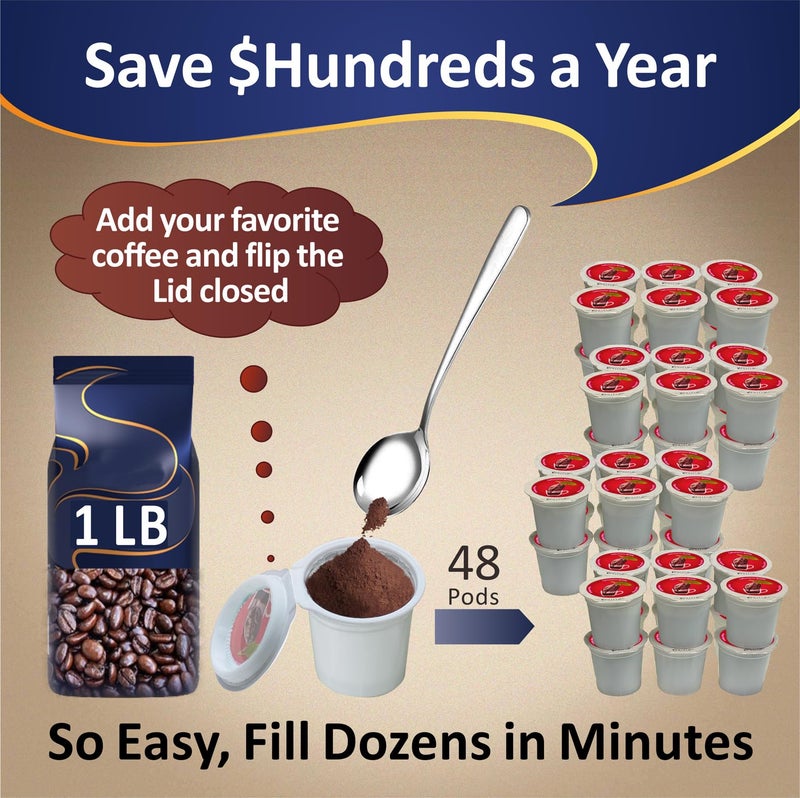 iFillCup 48 iFillCup Pods - Use Your Favorite Coffee, Fits all K Cup Brewers, Make Your Own Pods in Seconds, Save $Hundreds A Year, DeepBrew Filter Holds 50% More Coffee for Richer Larger Brew (Red) - Image 2